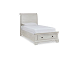 Robbinsdale Antique White Twin Storage Bed, Dresser, Mirror And Nightstand