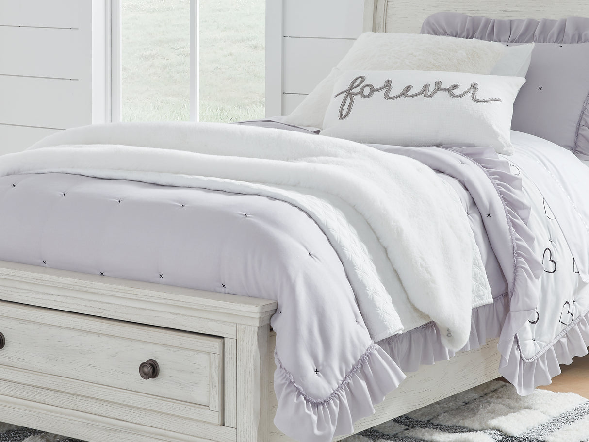 Robbinsdale Antique White Twin Storage Bed, Dresser, Mirror And Nightstand