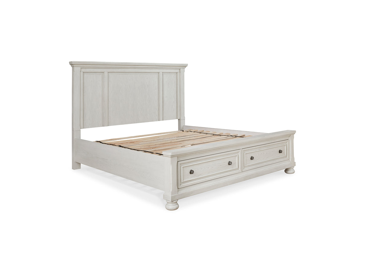 Robbinsdale Antique White King Storage Bed And 2 Nightstands