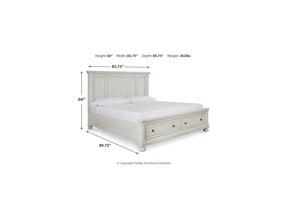 Robbinsdale Antique White King Storage Bed And 2 Nightstands