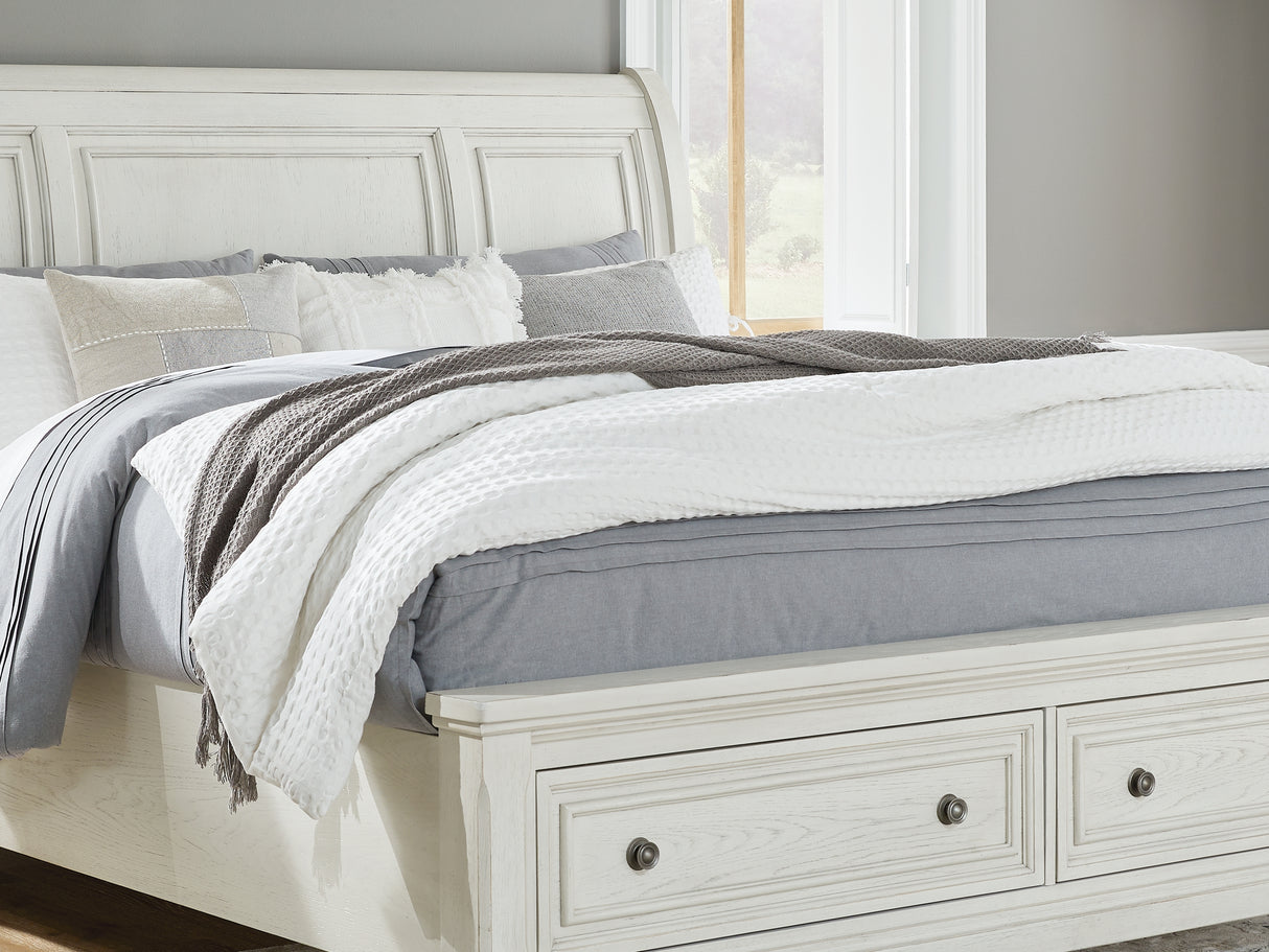 Robbinsdale Antique White King Sleigh Bed With Storage
