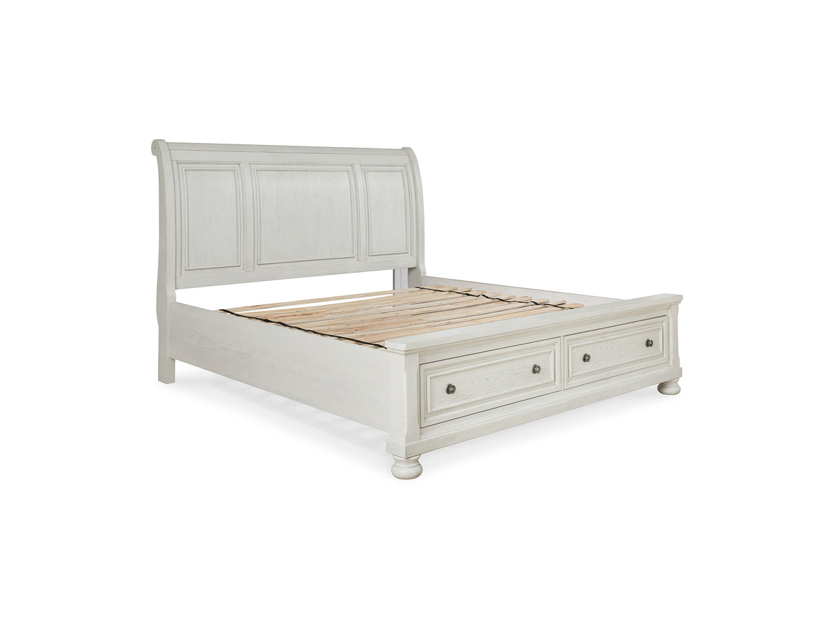 Robbinsdale Antique White California King Sleigh Bed With Storage