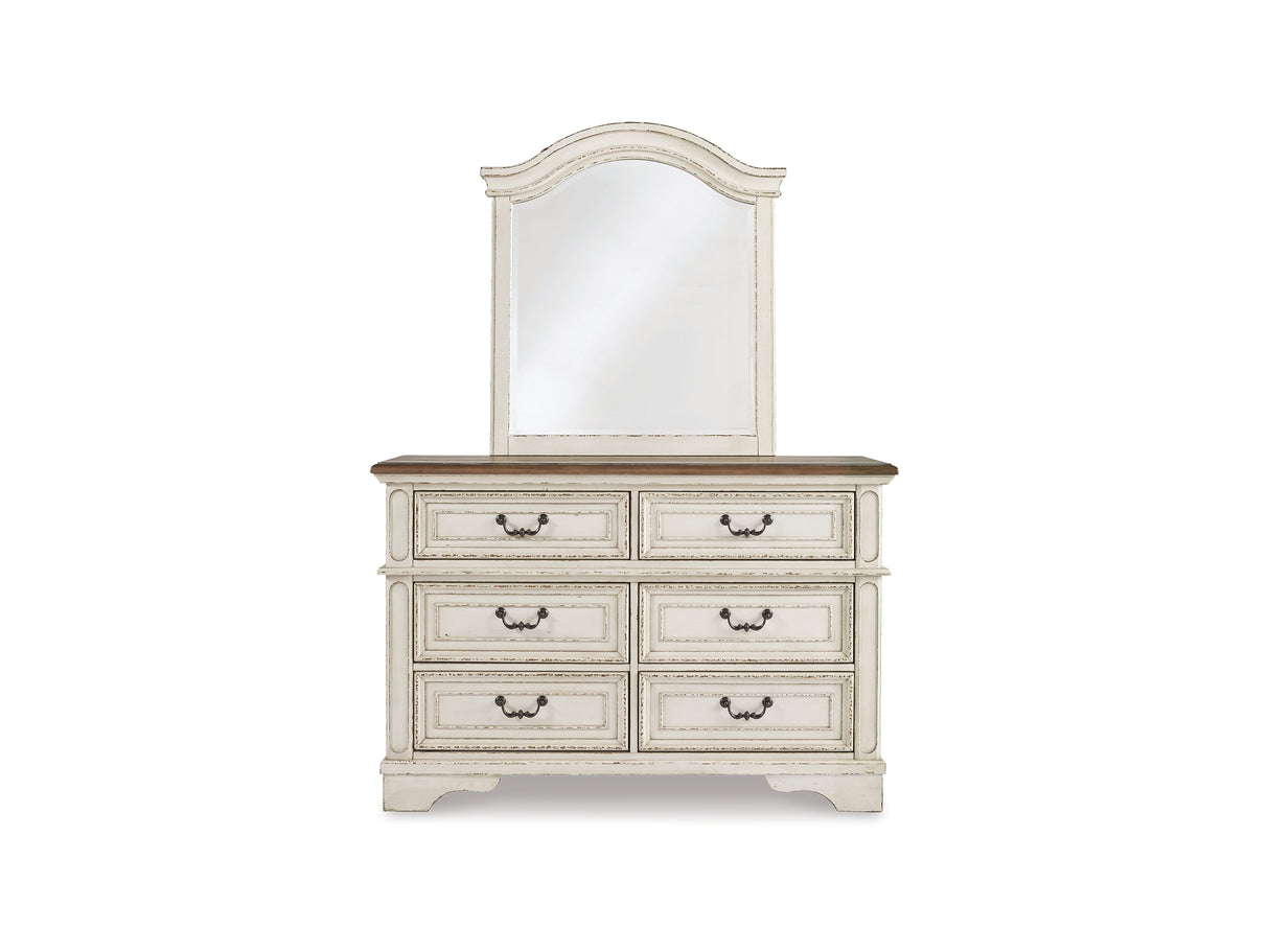 Realyn Two-Tone King Panel Storage Bed, Dresser, Mirror And 2 Nightstands