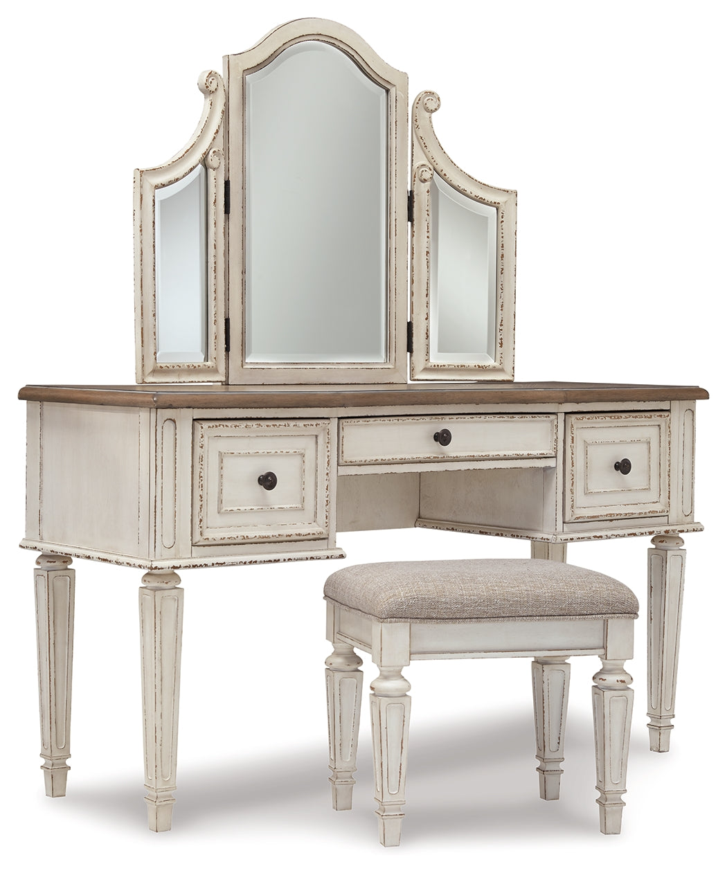 Realyn Two-Tone Vanity And Mirror With Stool