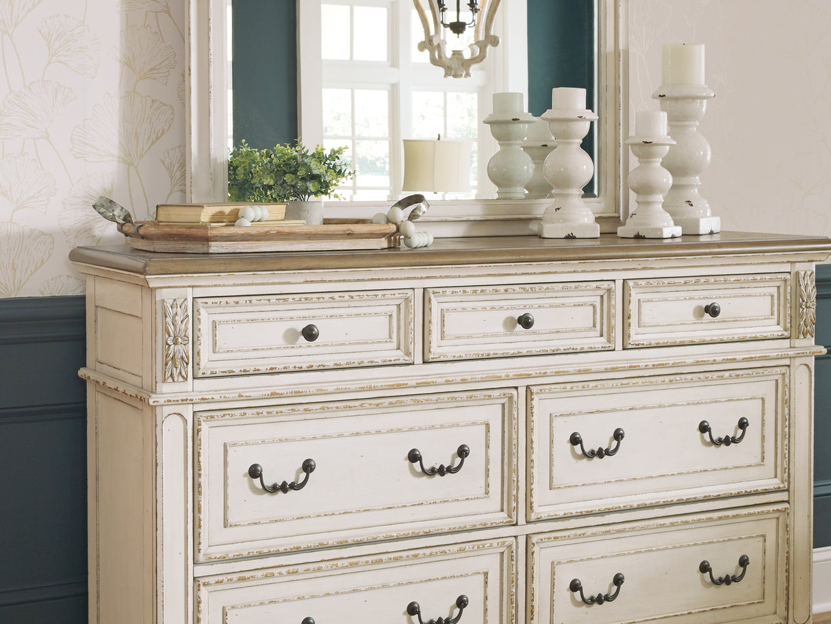 Realyn Two-Tone Queen Panel Bed, Dresser, Mirror, Chest And Nightstand