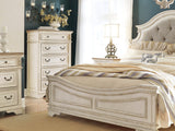 Realyn Chipped White King Upholstered Panel Bed