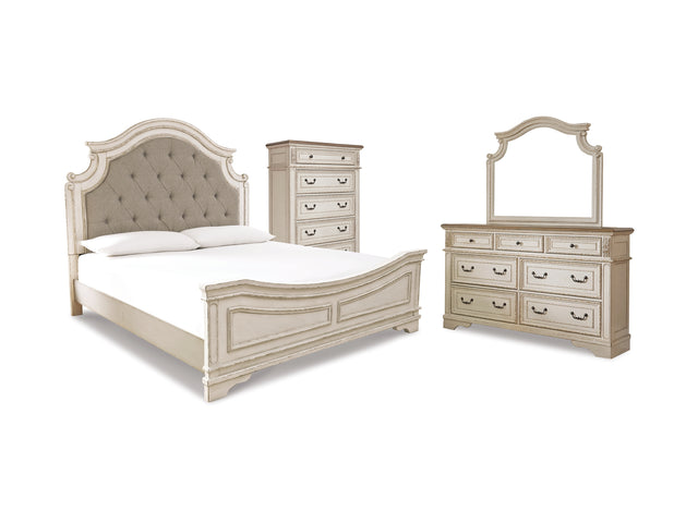 Realyn Two-Tone Queen Panel Bed, Dresser, Mirror And Chest