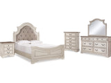 Realyn Two-Tone Queen Upholstered Panel Bed, Dresser, Mirror, Chest And Nightstand