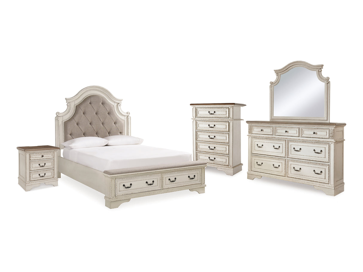 Realyn Two-Tone Queen Panel Bed, Dresser, Mirror, Chest And Nightstand