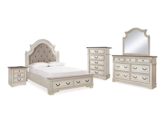 Realyn Two-Tone Queen Panel Bed, Dresser, Mirror, Chest And Nightstand