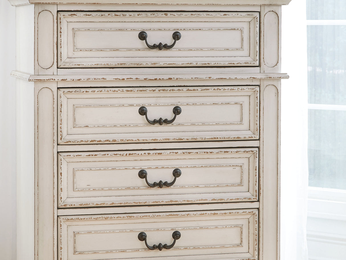 Realyn Two-Tone Queen Upholstered Panel Bed, Dresser, Mirror, Chest And Nightstand