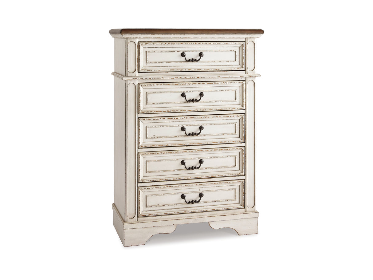 Realyn Two-Tone Queen Panel Bed, Dresser, Mirror, Chest And Nightstand