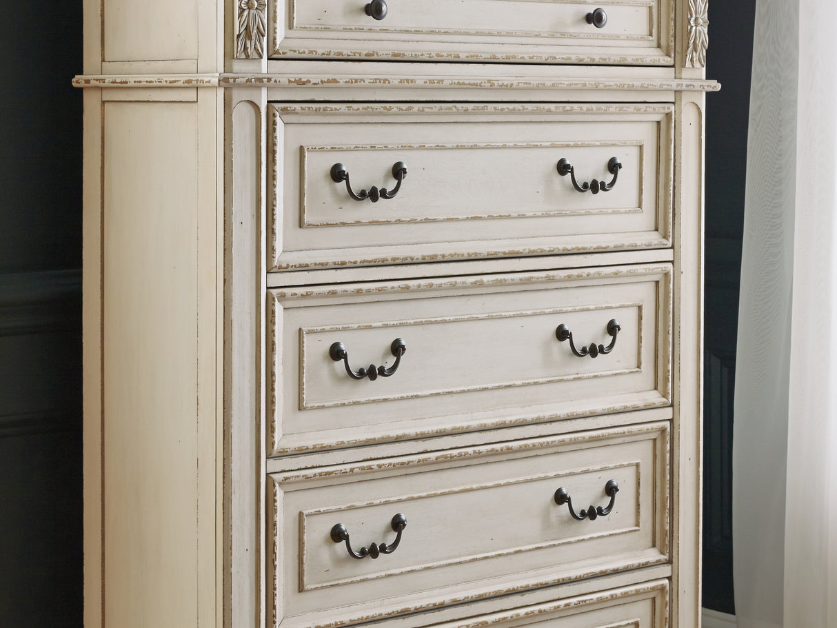 Realyn King Storage Bed, Dresser, Chest And 2 Nightstands