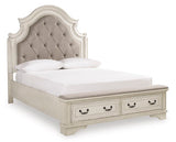 Realyn Chipped White Queen Upholstered Bench Footboard