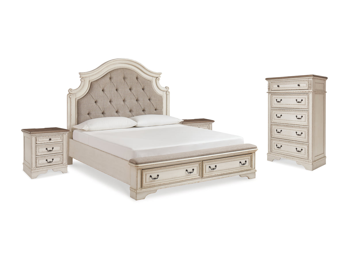 Realyn Two-Tone King Storage Bed, Chest And 2 Nightstands