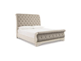 Realyn Two-Tone Queen Upholstered Sleigh Bed And Chest