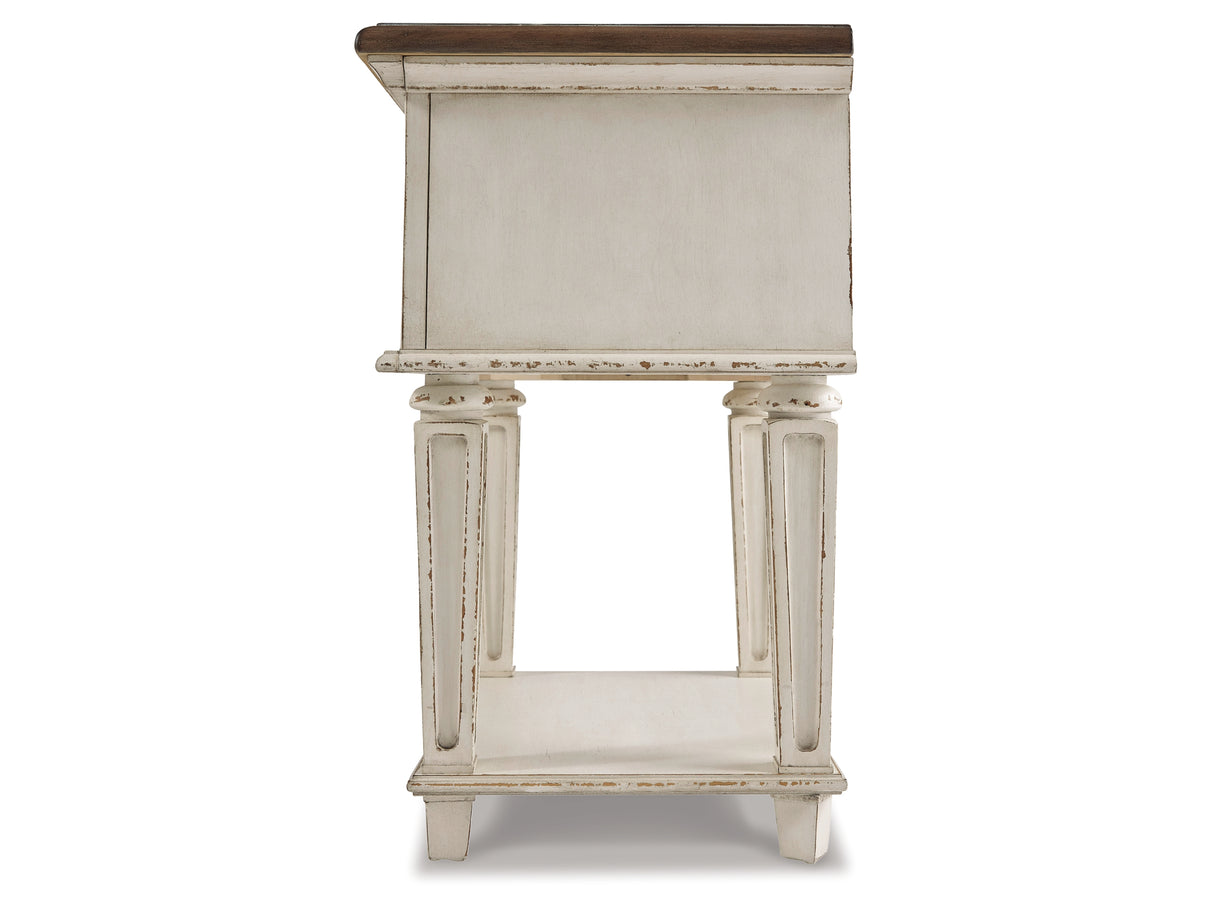 Realyn Two-Tone King Panel Storage Bed, Dresser, Mirror And 2 Nightstands