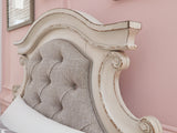Realyn Chipped White King Upholstered Panel Bed