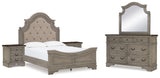 Lodenbay Antique Gray/Brown Queen Upholstered Panel Bed, Dresser, Mirror And 2 Nightstands