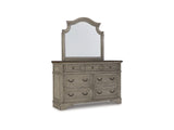 Lodenbay Antique Gray/Brown King Upholstered Panel Bed, Dresser, Mirror, Chest And Nightstand