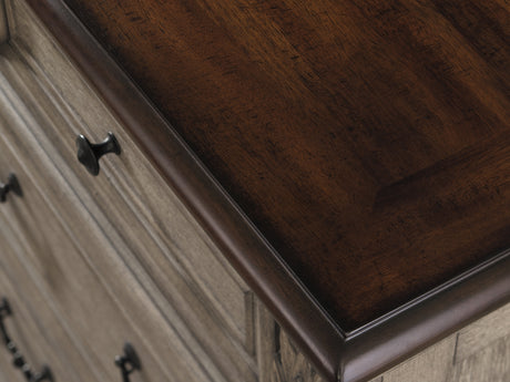 Lodenbay Antique Gray Queen Upholstered Panel Bed, Dresser, Mirror, Chest And Nightstand