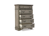 Lodenbay Antique Gray Queen Upholstered Panel Bed, Dresser, Mirror, Chest And Nightstand
