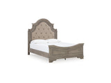 Lodenbay Antique Gray/Brown Queen Upholstered Panel Bed, Dresser, Mirror And 2 Nightstands
