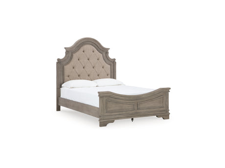 Lodenbay Antique Gray/Brown Queen Upholstered Panel Bed, Dresser, Mirror And 2 Nightstands