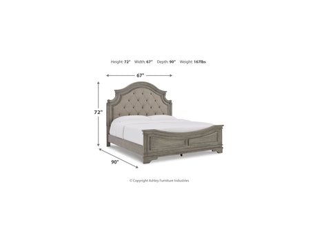 Lodenbay Antique Gray/Brown Queen Upholstered Panel Bed, Dresser, Mirror And 2 Nightstands