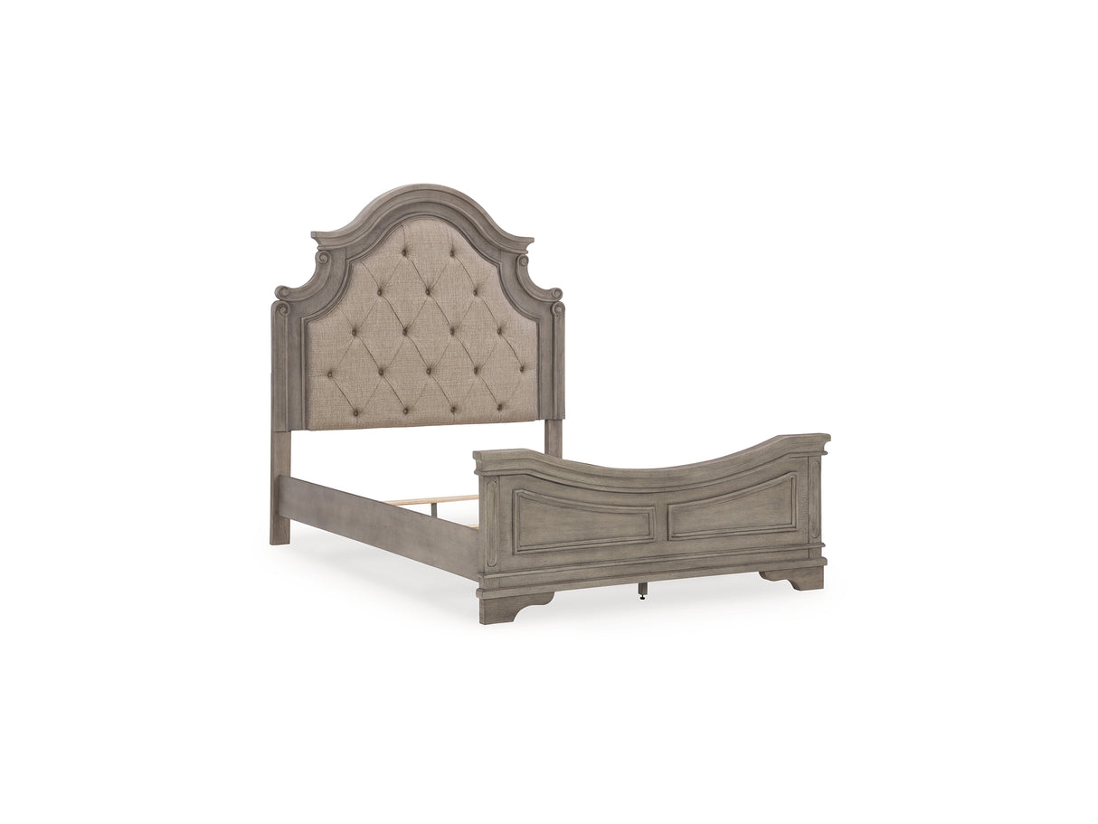 Lodenbay Antique Gray Queen Upholstered Panel Bed, Dresser, Mirror, Chest And Nightstand