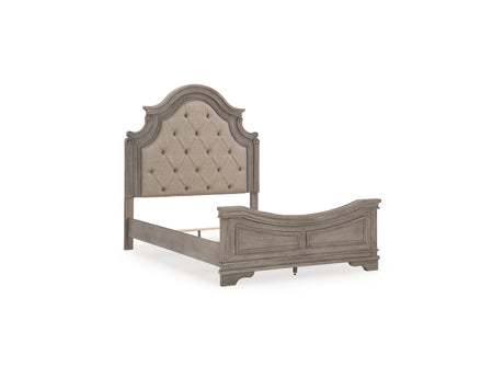 Lodenbay Antique Gray Queen Upholstered Panel Bed, Dresser, Mirror, Chest And Nightstand