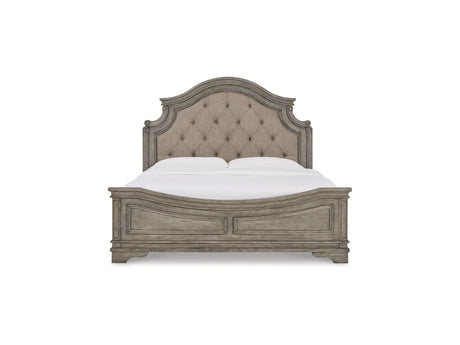 Lodenbay Antique Gray/Brown King Upholstered Panel Bed, Dresser, Mirror, Chest And Nightstand