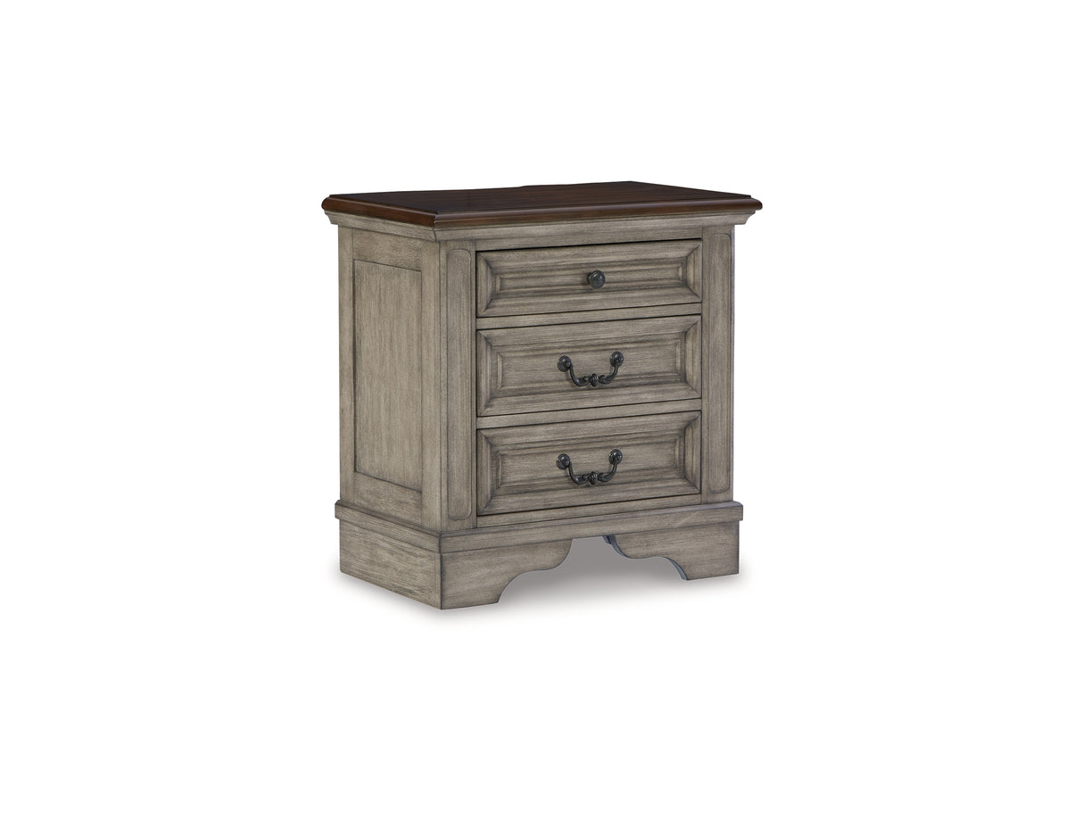 Lodenbay Antique Gray/Brown King Upholstered Panel Bed, Dresser, Mirror, Chest And Nightstand