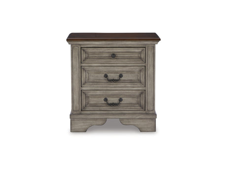Lodenbay Antique Gray Queen Upholstered Panel Bed, Dresser, Mirror, Chest And Nightstand