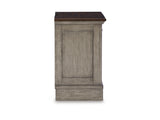 Lodenbay Antique Gray/Brown King Upholstered Panel Bed, Dresser, Mirror, Chest And Nightstand