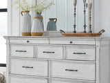 Kanwyn Whitewash Queen Panel Bed, Dresser, Mirror And Nightstand