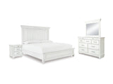 Kanwyn Whitewash Queen Panel Bed, Dresser, Mirror And Nightstand
