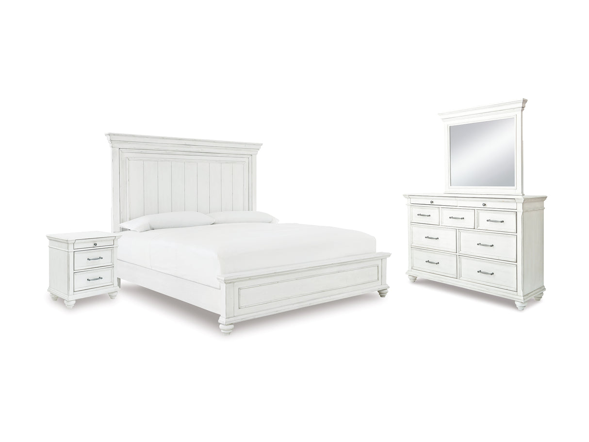 Kanwyn Whitewash Queen Panel Bed, Dresser, Mirror And Nightstand