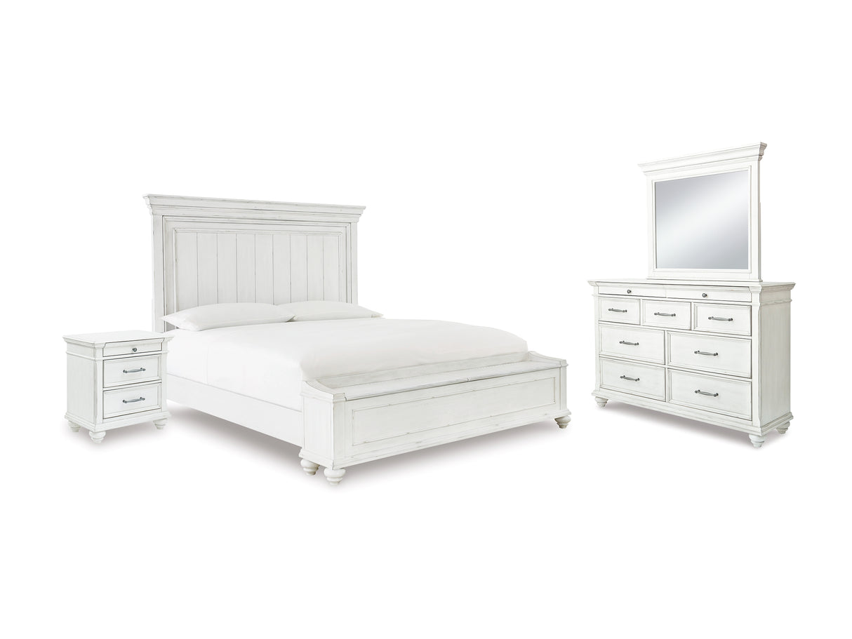Kanwyn Whitewash Queen Panel Storage Bed, Dresser, Mirror And Nightstand