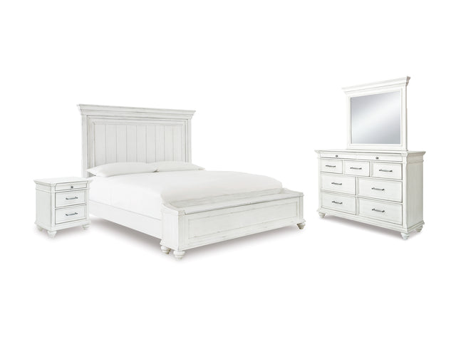 Kanwyn Whitewash Queen Panel Storage Bed, Dresser, Mirror And Nightstand