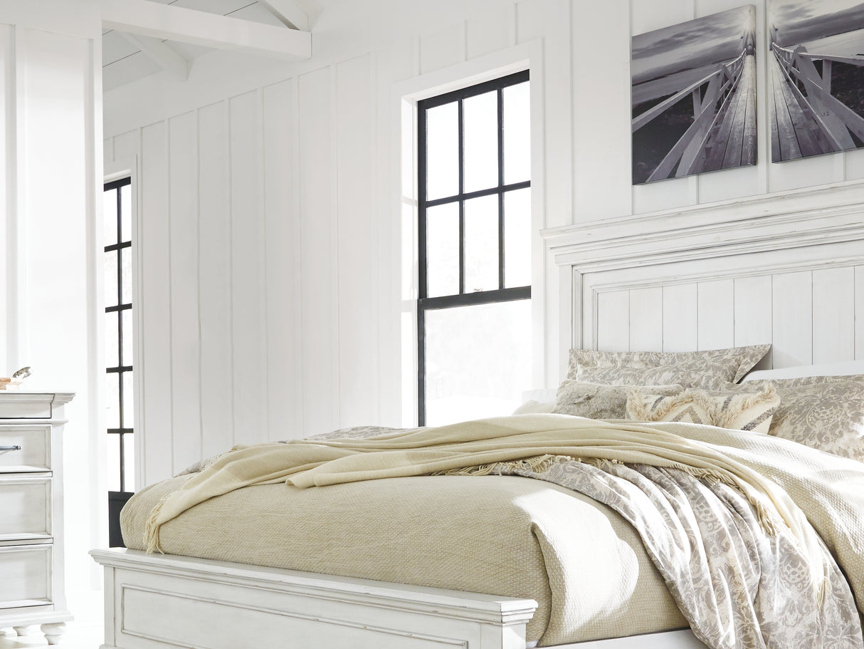 Kanwyn Whitewash Queen Panel Bed, Dresser, Mirror And Nightstand