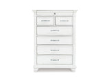 Kanwyn Whitewash Cal King Upholstered Panel Bed, Dresser, Mirror And Chest