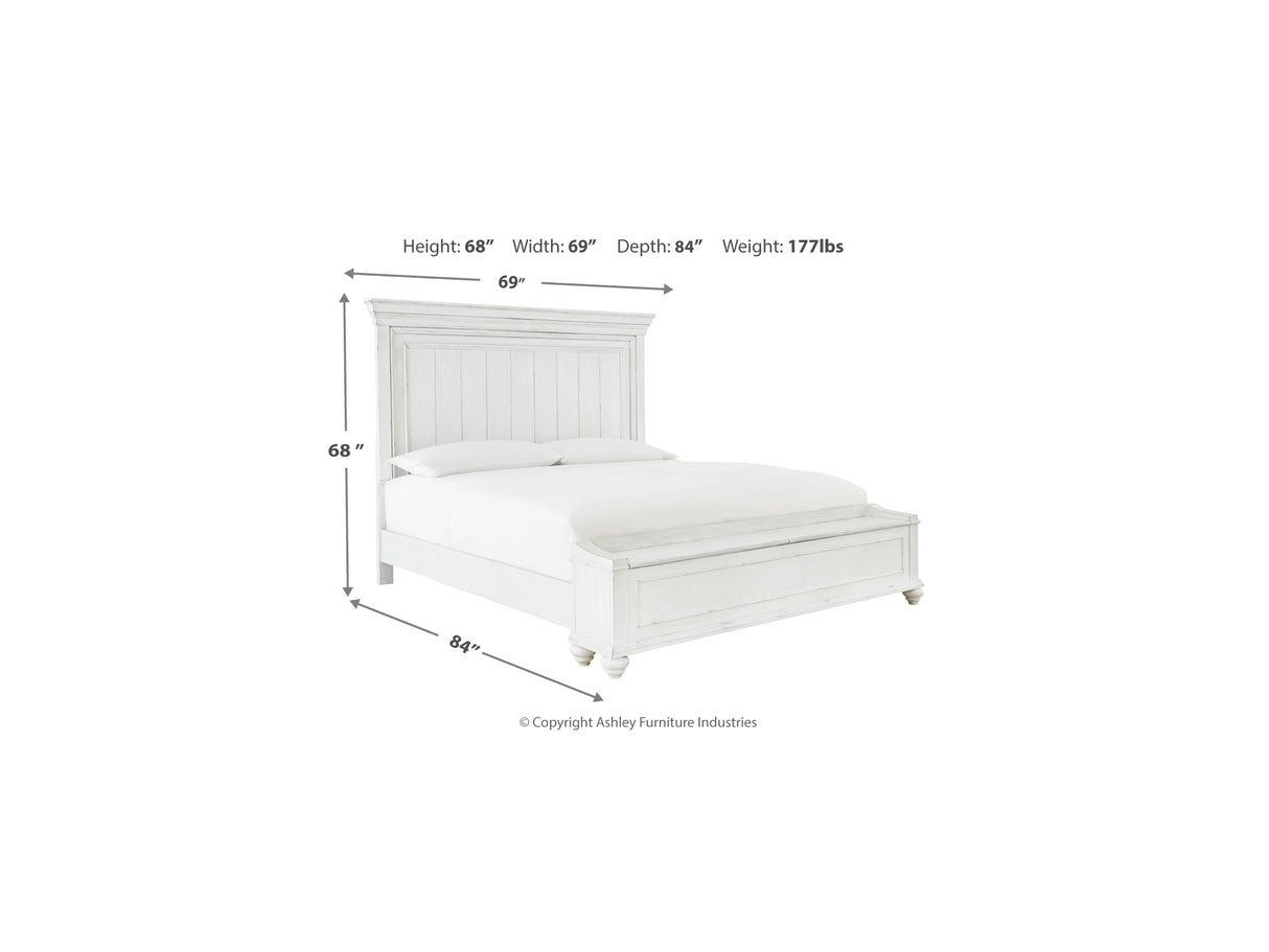 Kanwyn Whitewash Queen Panel Storage Bed, Dresser, Mirror And Nightstand