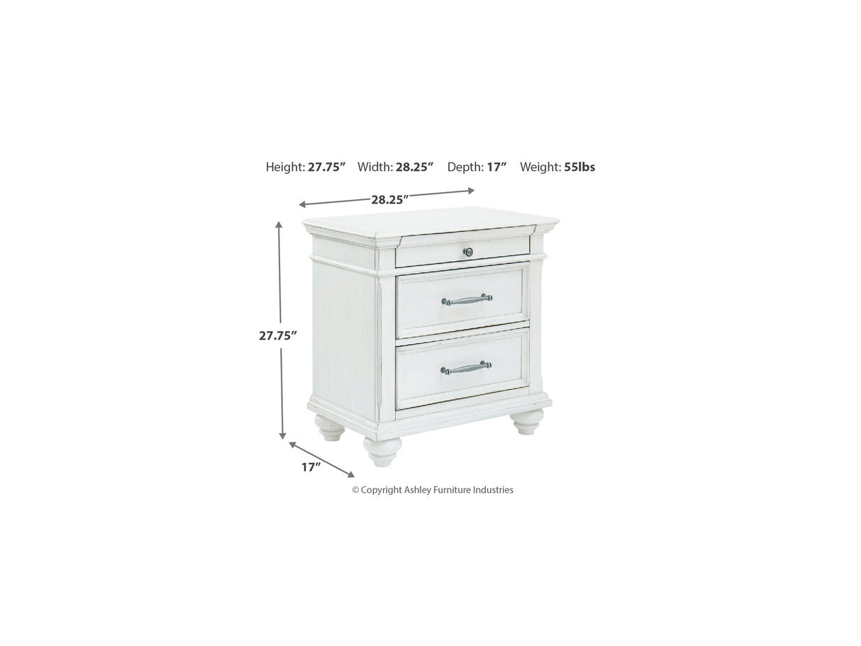 Kanwyn Whitewash Queen Panel Storage Bed, Dresser, Mirror And Nightstand