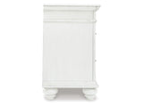 Kanwyn Whitewash Queen Upholstered Panel Bed, Dresser, And Nightstand