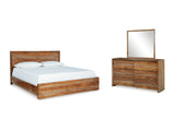Dressonni Brown California King Panel Bed, Dresser And Mirror
