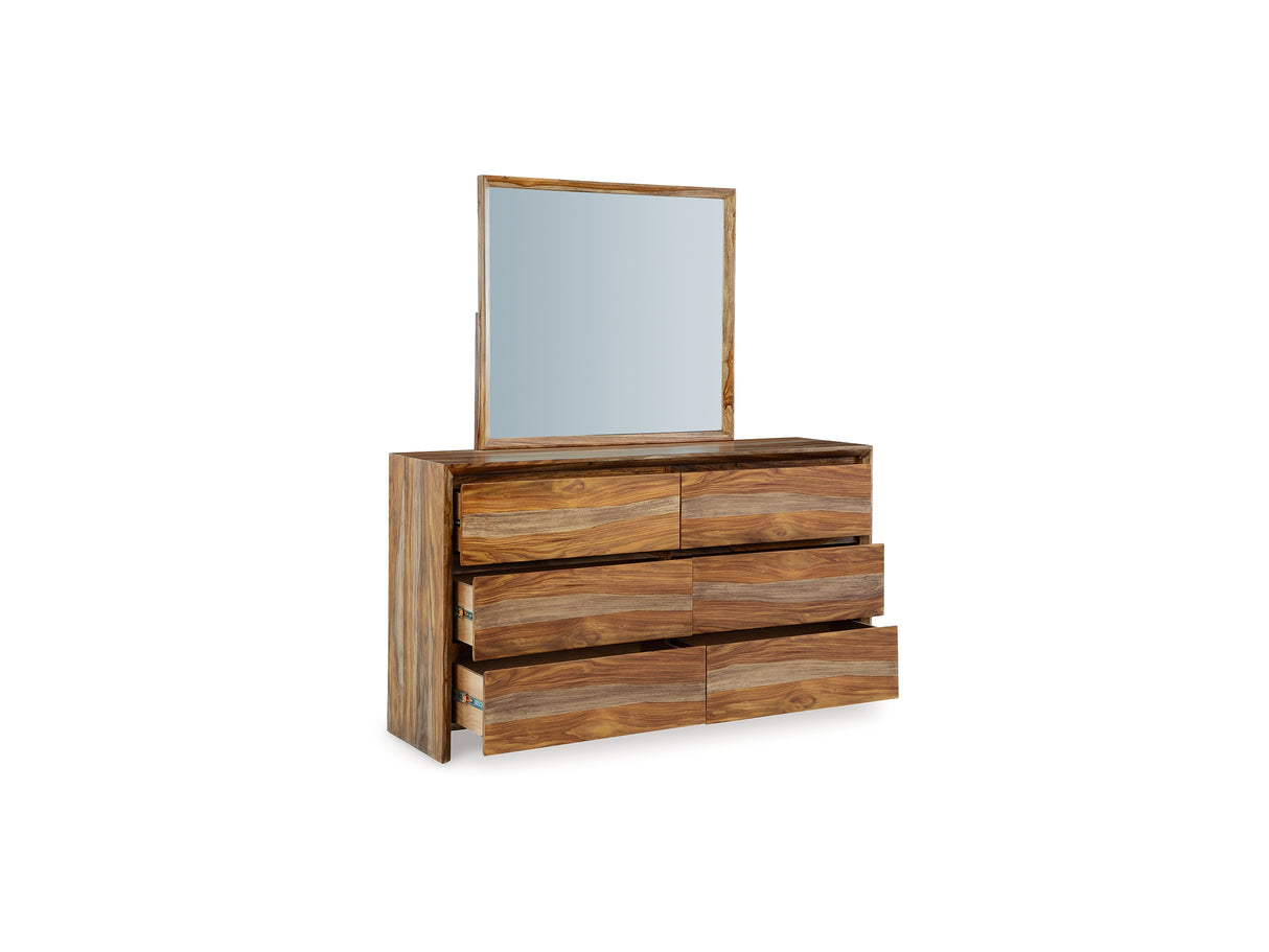 Dressonni Brown Queen Panel Bed, Dresser And Mirror