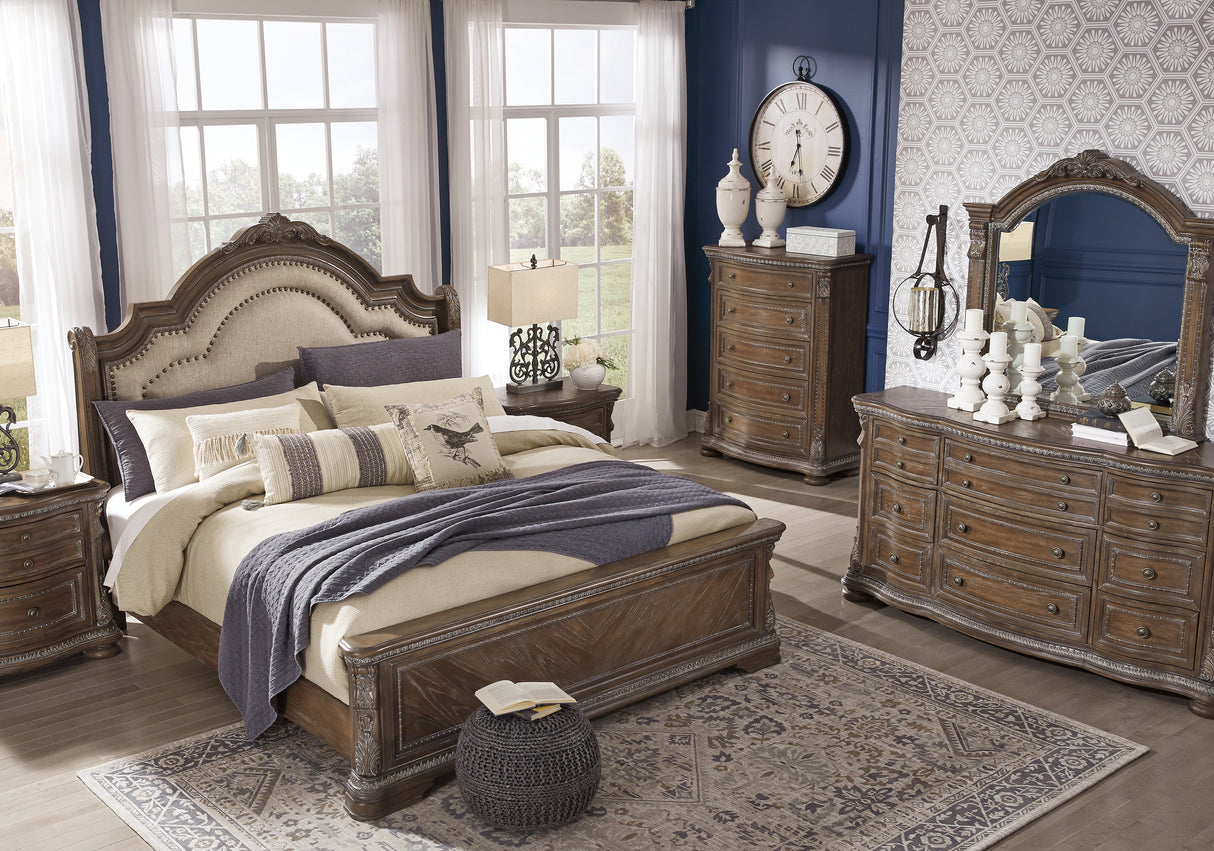 Charmond Brown Queen Upholstered Sleigh Bed