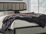 Rowanbeck Gray/Black California King Upholstered Panel Bed