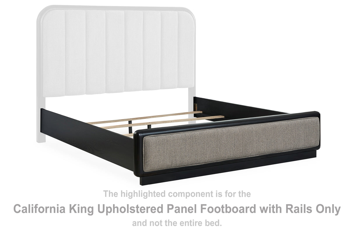 Rowanbeck California King Upholstered Panel Footboard with Rails